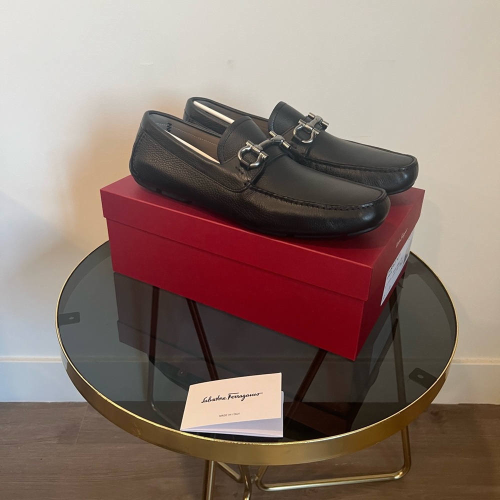 Salvatore Ferragamo Black Leather Slip-On Loafers